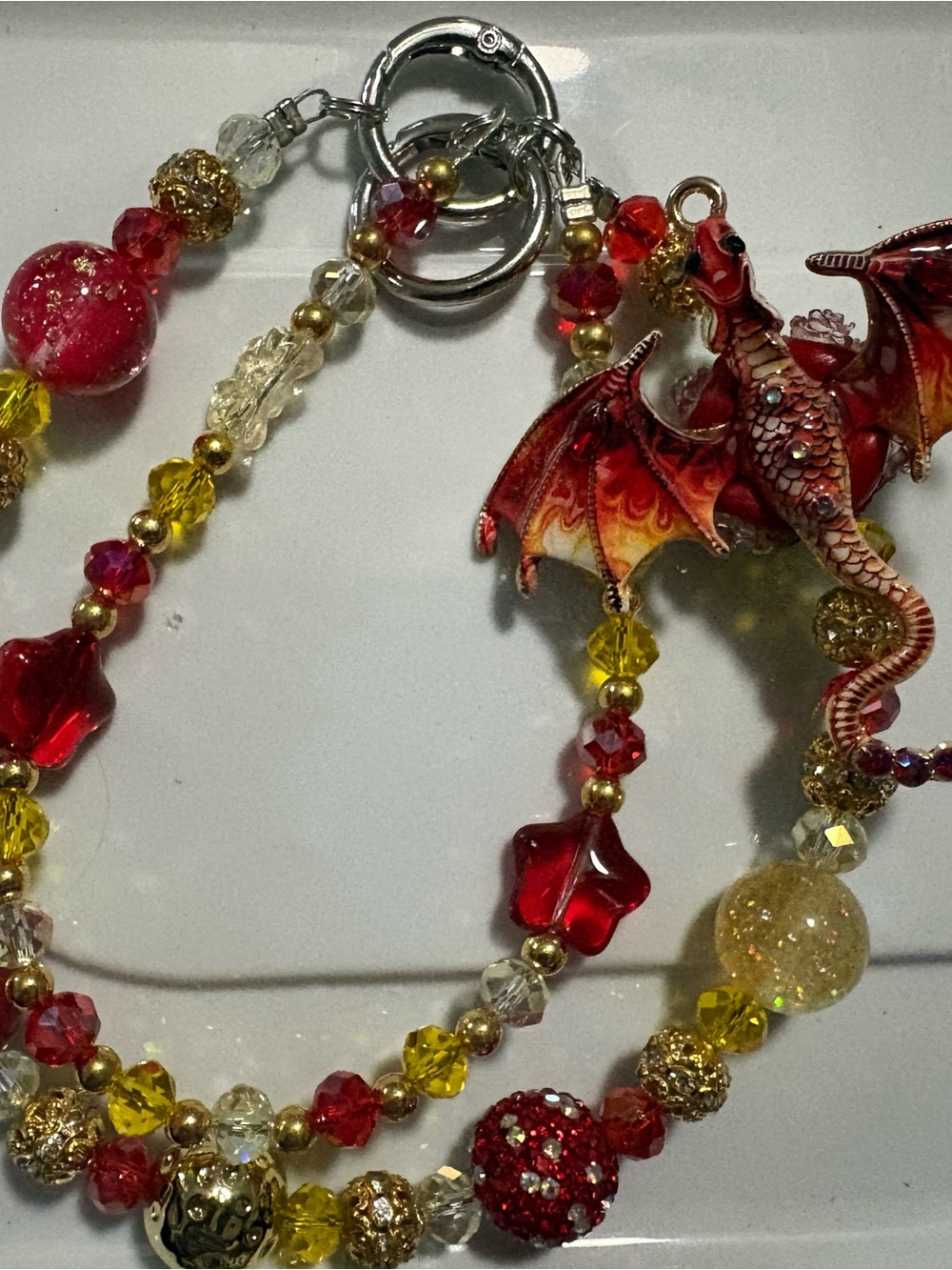 Red & Gold Dragon Charm Beaded PURSE CHARM- Women Jewelry.